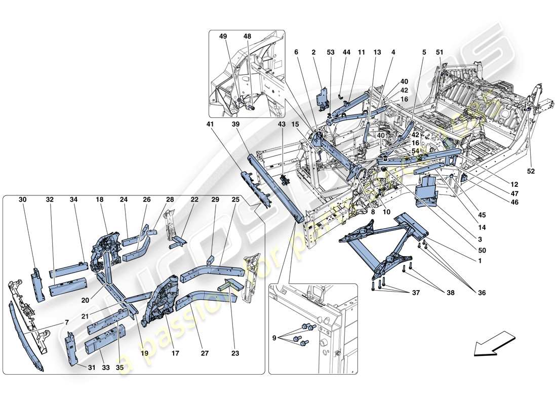 Ferrari 812 Superfast (RHD) STRUCTURES AND ELEMENTS, FRONT OF VEHICLE Part Diagram