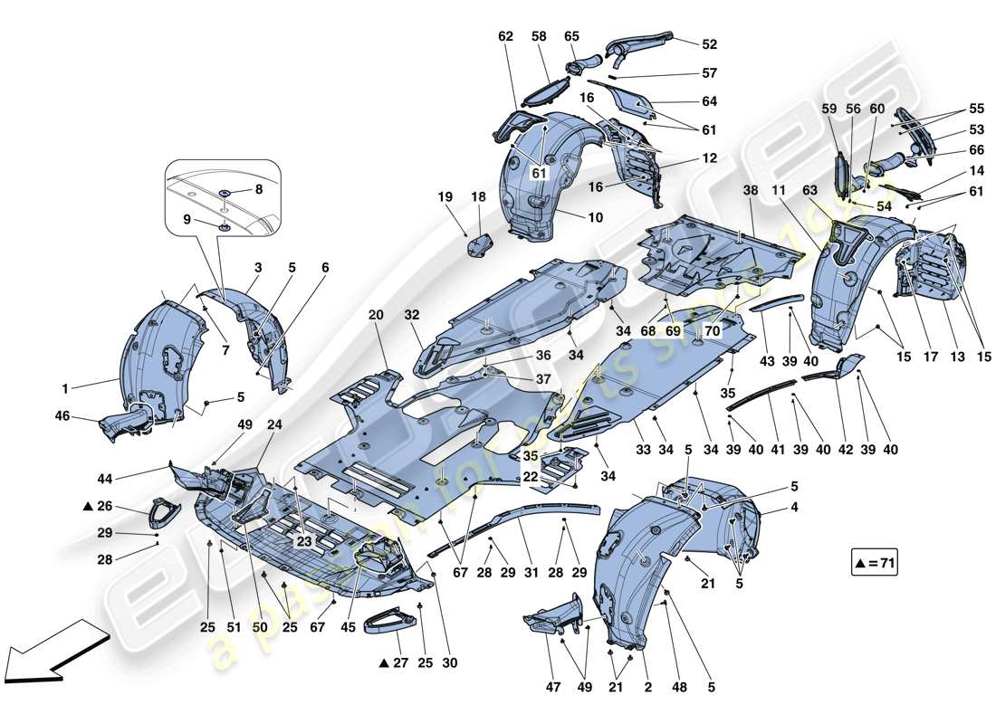 Ferrari 812 Superfast (RHD) FLAT UNDERTRAY AND WHEELHOUSES Part Diagram