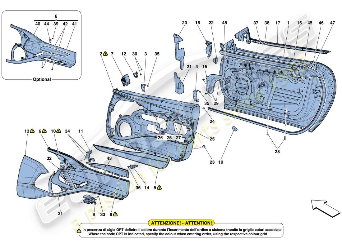 Ferrari 812 Superfast (RHD) DOORS - SUBSTRUCTURE AND TRIM Part Diagram