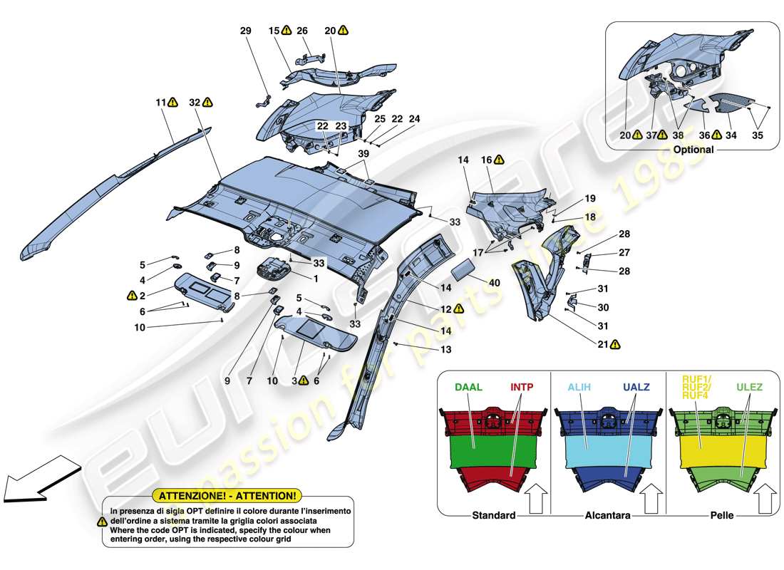 Ferrari 812 Superfast (USA) HEADLINER TRIM AND ACCESSORIES Part Diagram