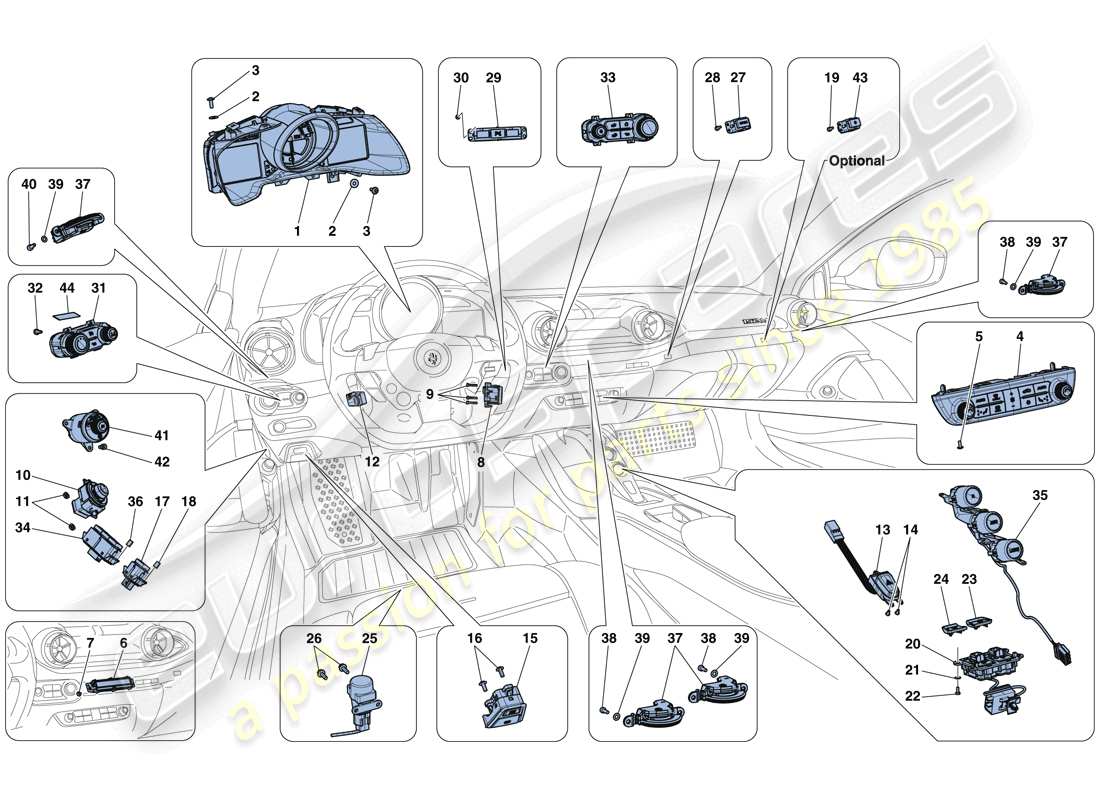 Ferrari 812 Superfast (USA) DASHBOARD AND TUNNEL INSTRUMENTS Part Diagram