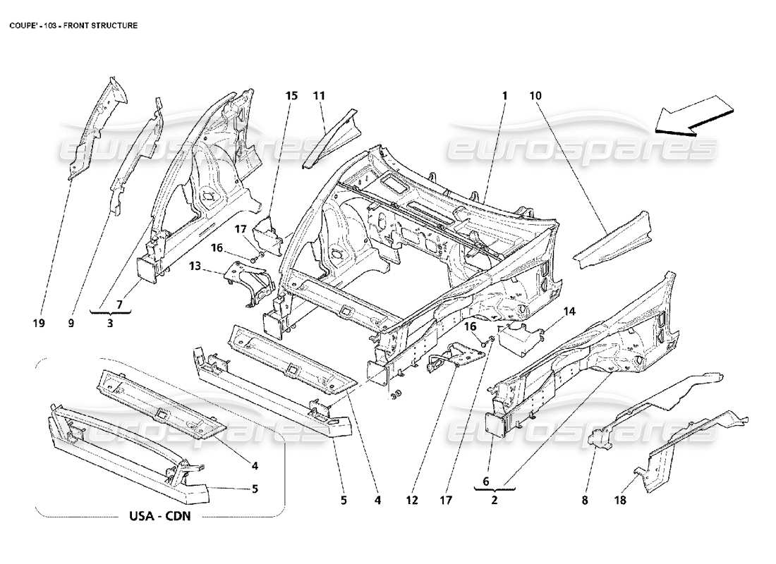 Maserati 4200 Coupe (2002) front structure Parts Diagram