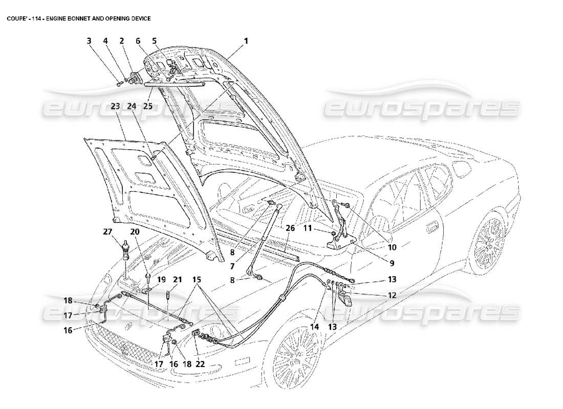Maserati 4200 Coupe (2002) Engine Bonnet and Opening Device Part Diagram