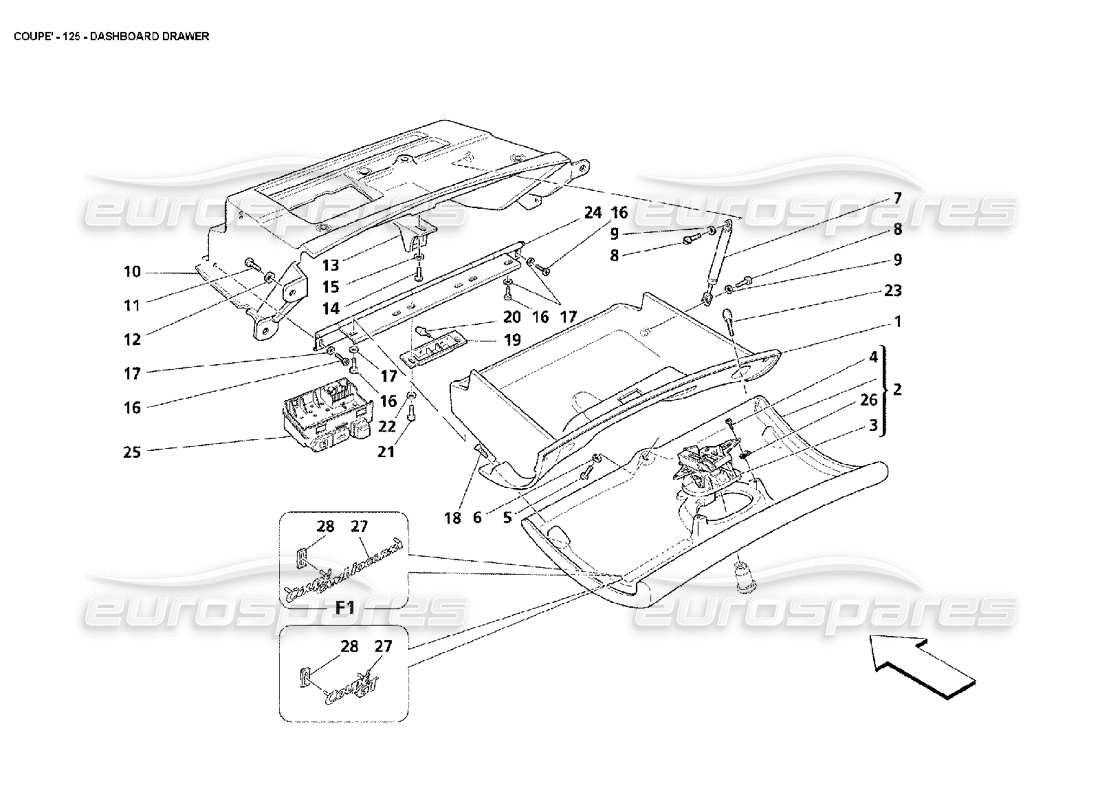 Maserati 4200 Coupe (2002) Dashboard Drawer Parts Diagram