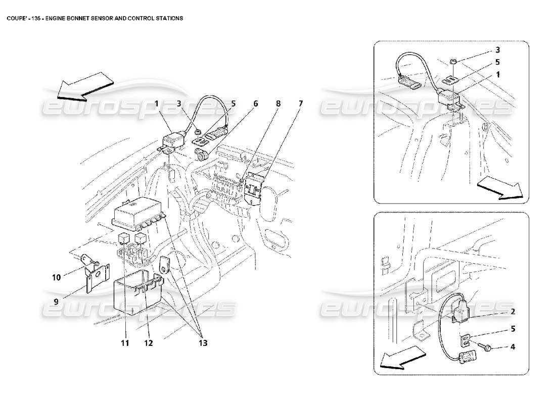 Maserati 4200 Coupe (2002) Engine Bonnet Sensor and Control Stations Part Diagram