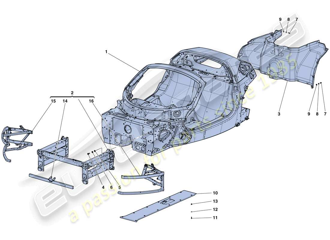 Ferrari LaFerrari Aperta (USA) MONOCOQUE TUB - FRONT SUBCHASSIS - CENTRAL FLAT UNDERTRAY Part Diagram