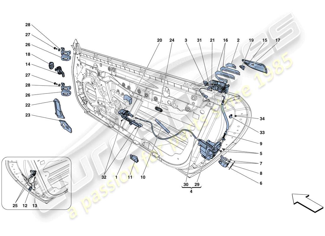 Ferrari GTC4 Lusso (Europe) DOORS - OPENING MECHANISMS AND HINGES Part Diagram