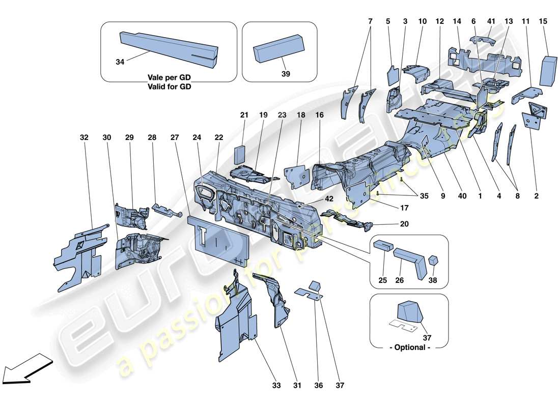 Ferrari GTC4 Lusso (RHD) Insulation Parts Diagram