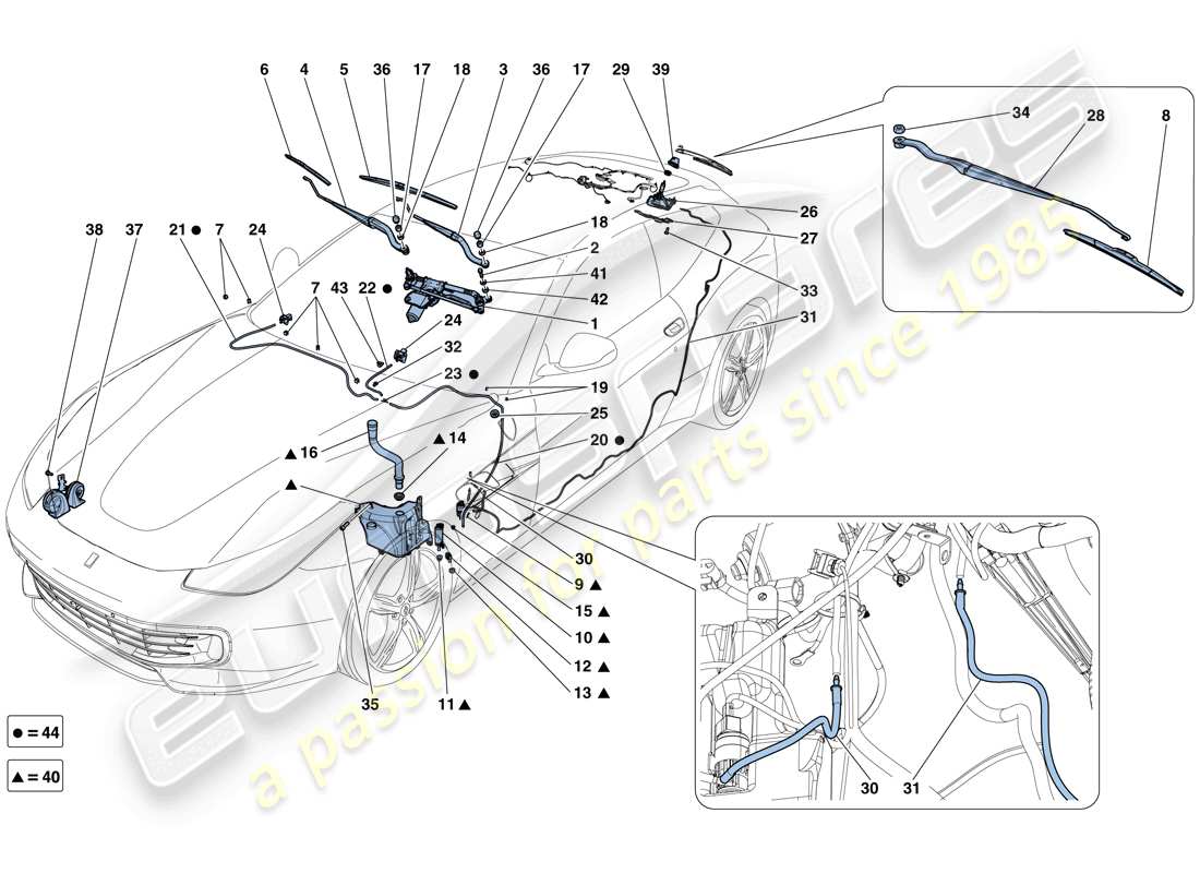 Ferrari GTC4 Lusso (RHD) Windscreen Wiper, Windscreen Washer and Horns Parts Diagram