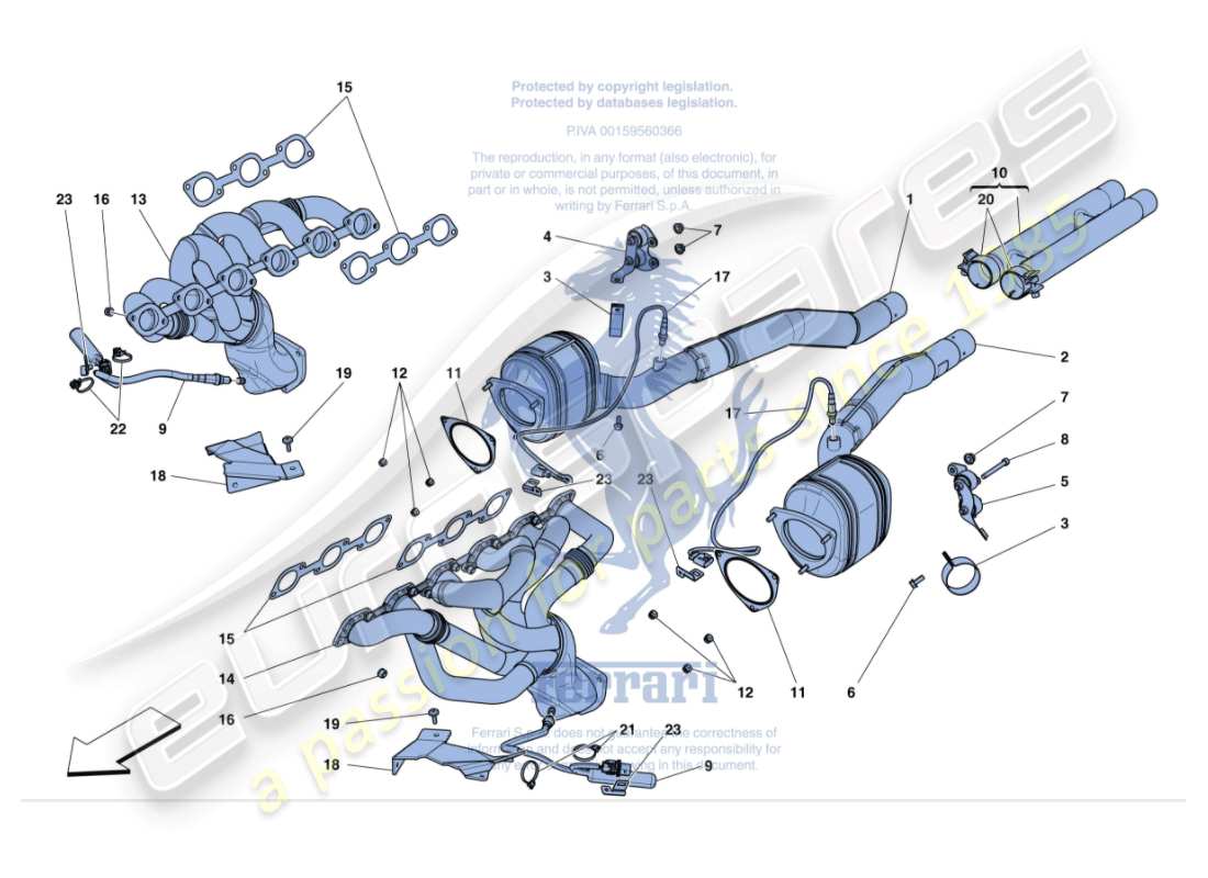 Ferrari GTC4 Lusso (USA) pre-catalytic converters and catalytic converters Parts Diagram