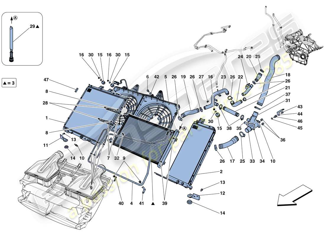 Ferrari GTC4 Lusso (USA) COOLING - RADIATORS AND AIR DUCTS Parts Diagram