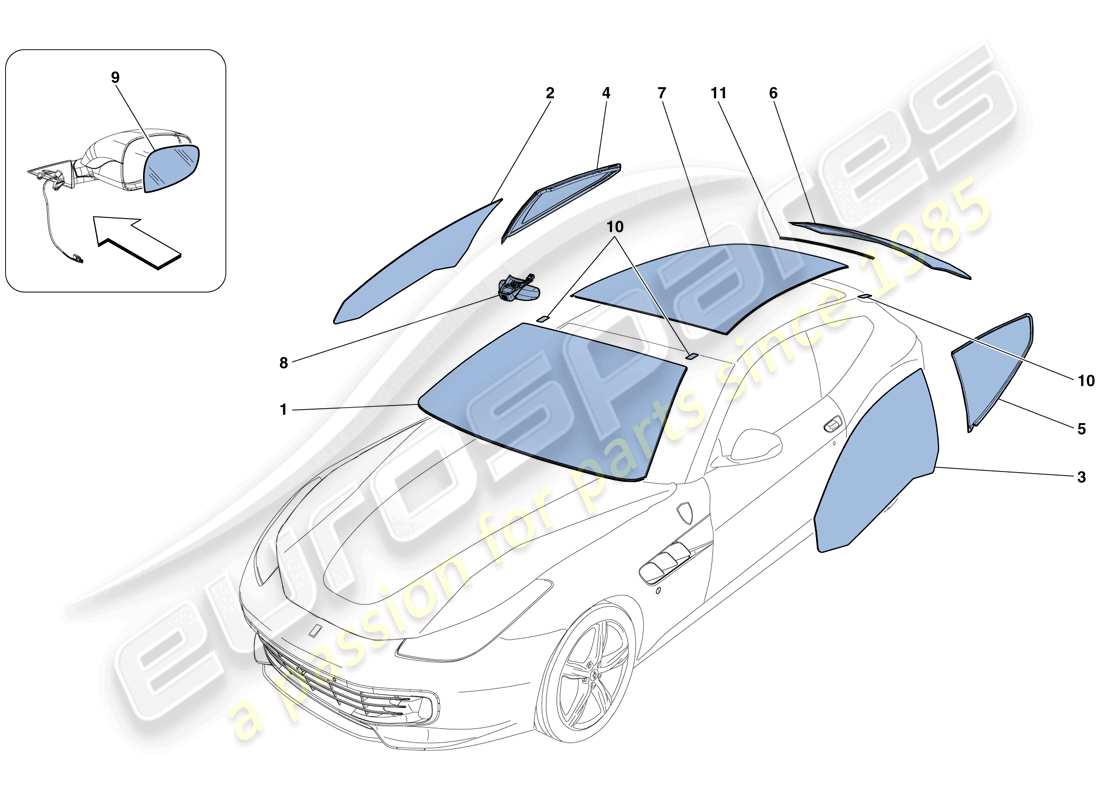 Ferrari GTC4 Lusso (USA) SCREENS, WINDOWS AND SEALS Parts Diagram