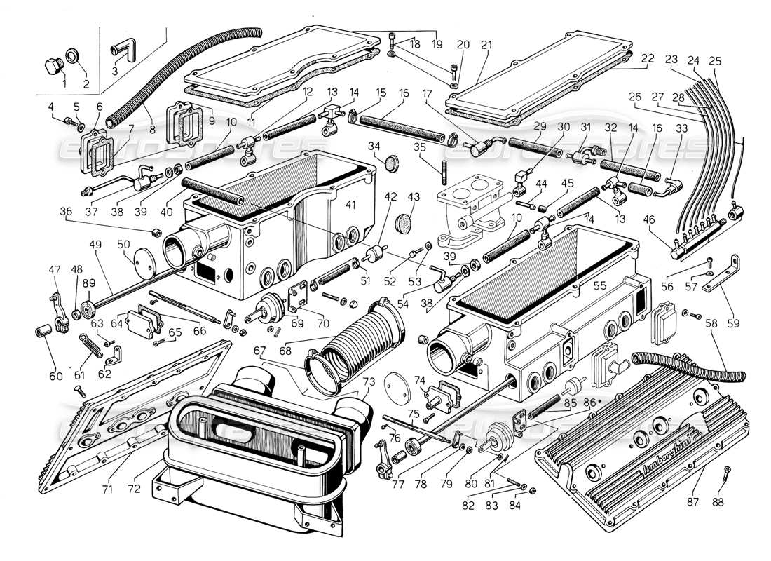 Lamborghini Jalpa 3.5 (1984) fuel system (Valid for USA - May 1985) Parts Diagram