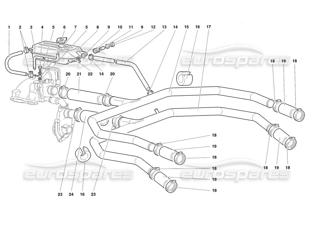 Lamborghini Diablo Roadster (1998) Water Cooling System Parts Diagram