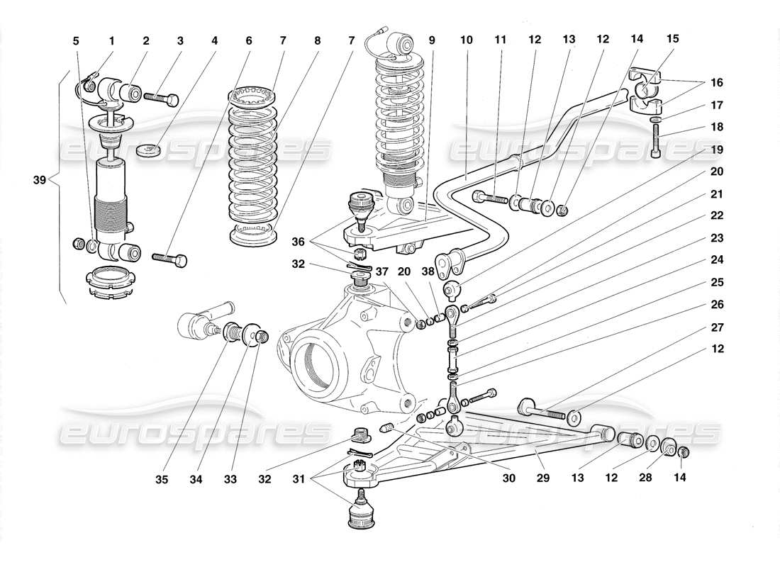 Lamborghini Diablo Roadster (1998) Front Suspension Parts Diagram