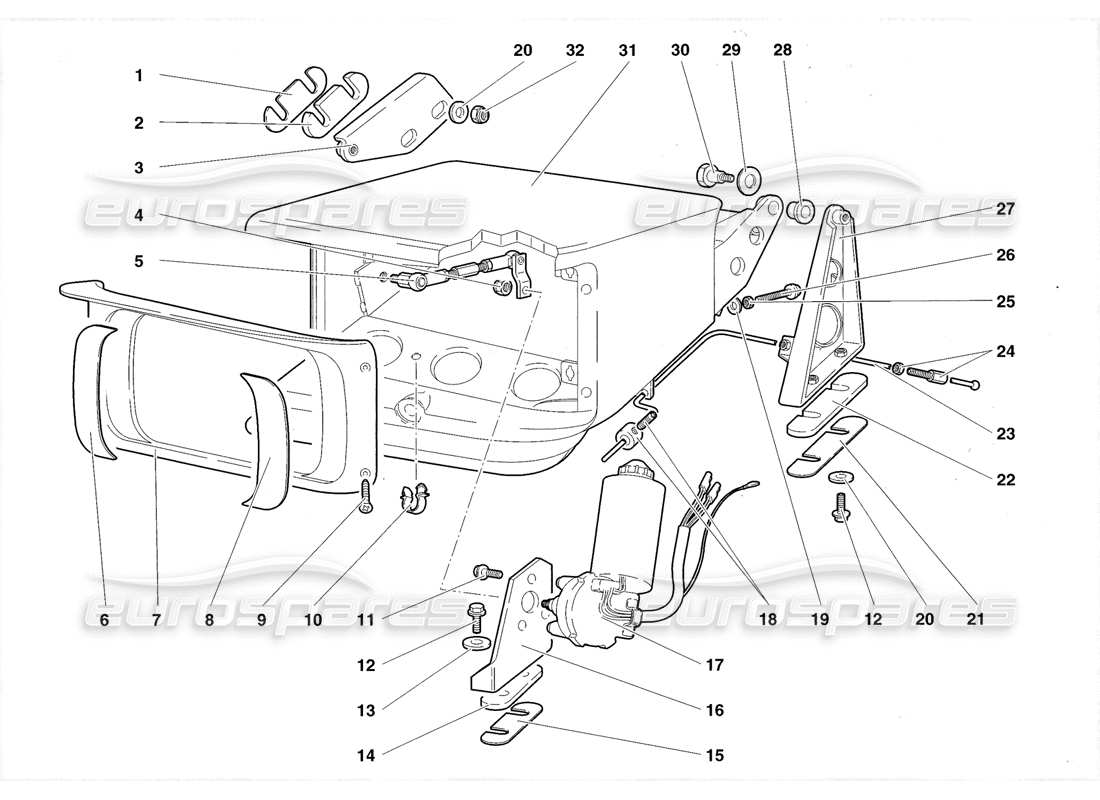 Lamborghini Diablo Roadster (1998) Head Lamp Lifting System Parts Diagram
