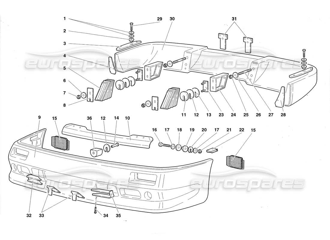 Lamborghini Diablo Roadster (1998) Bumpers Parts Diagram