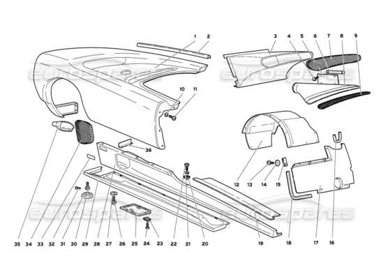 a part diagram from the Lamborghini Diablo parts catalogue