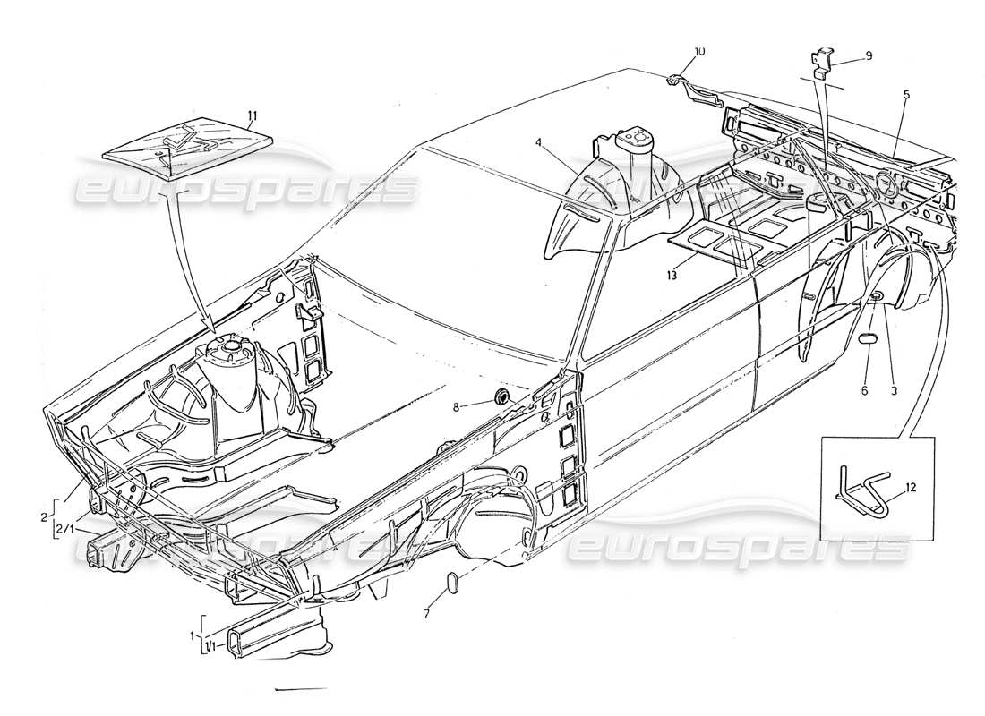 Maserati 2.24v Body Shell: Inner Panels Parts Diagram