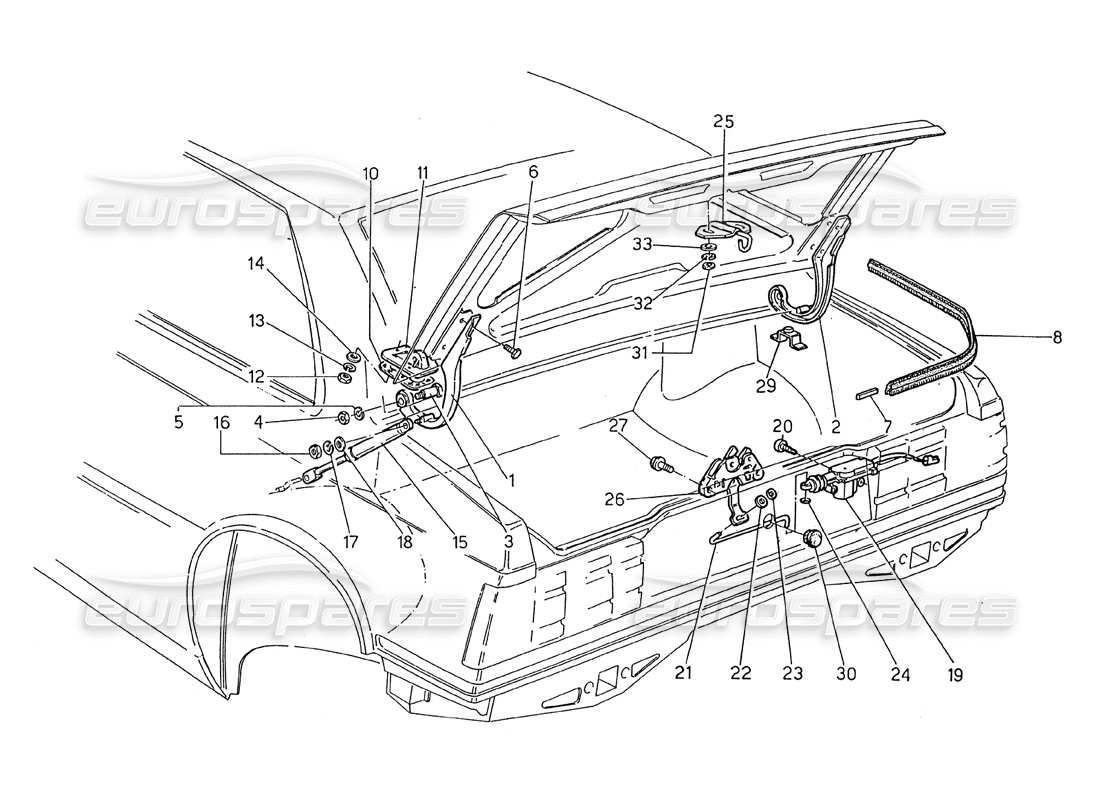 Maserati 2.24v Boot Lid: Hinges Boot Lid Release Parts Diagram