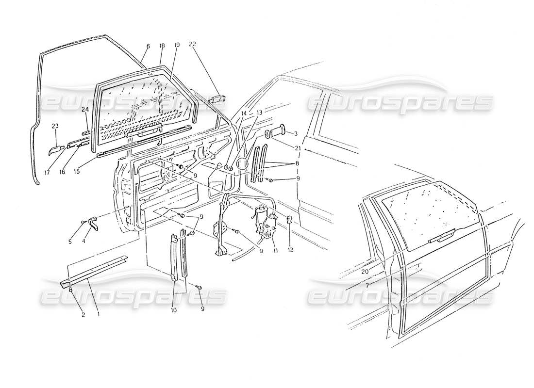 Maserati Karif 2.8 Doors: Windows and Regulators Part Diagram