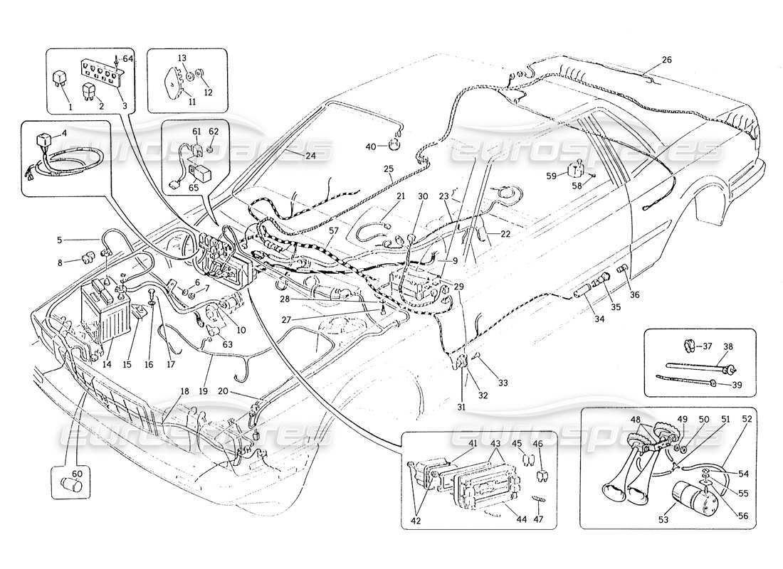 Maserati Karif 2.8 Wiring Harness and Electrical Components (LH Steering Cars) Part Diagram