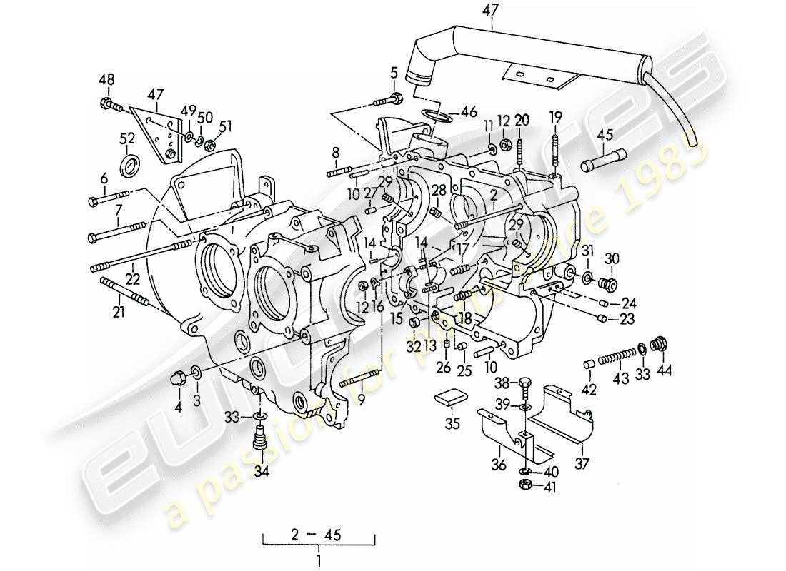 Porsche 356/356A (1950) crankcase - M 90 501 >> 91 000 Parts Diagram