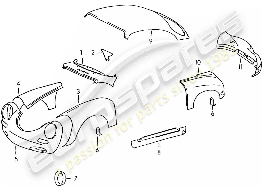 Porsche 356/356A (1954) EXTERIOR PANELLING Part Diagram
