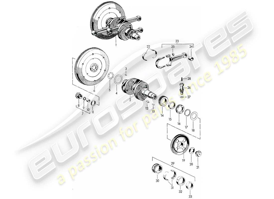 Porsche 356/356A (1959) crankshaft - M 22 001 >> - M 50 101 >> - M 33 901 >> - M 41 001 >> - M 60 001 >> - M 80 001 >> Parts Diagram