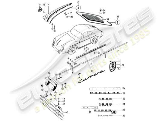 a part diagram from the Porsche 356B/356C parts catalogue