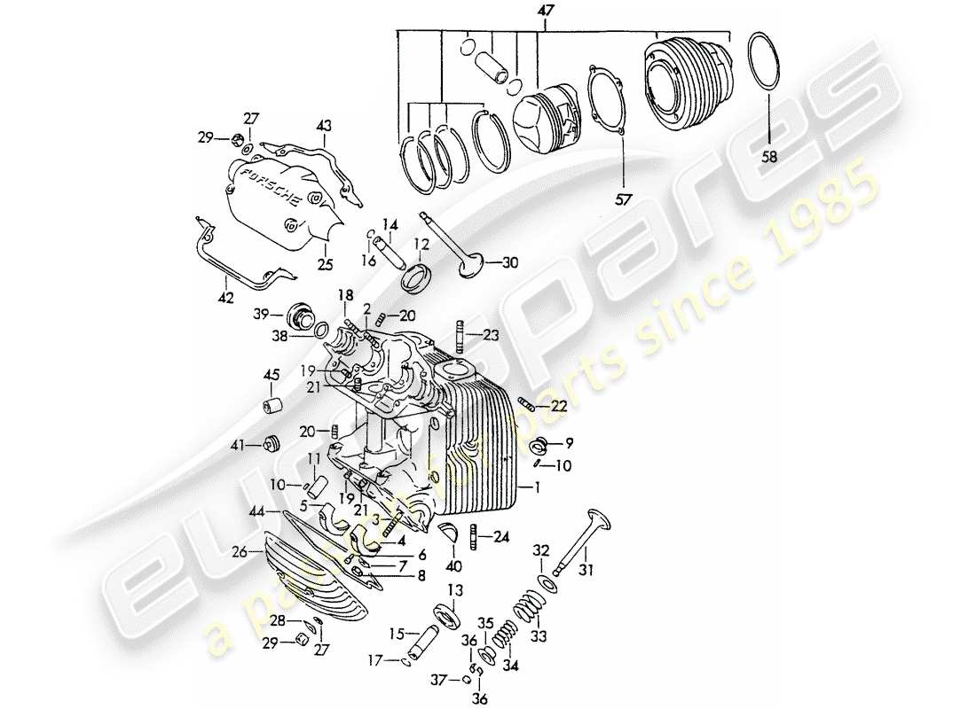 Porsche 356B/356C (1961) CYLINDER HEAD - CYLINDER WITH PISTONS Part Diagram