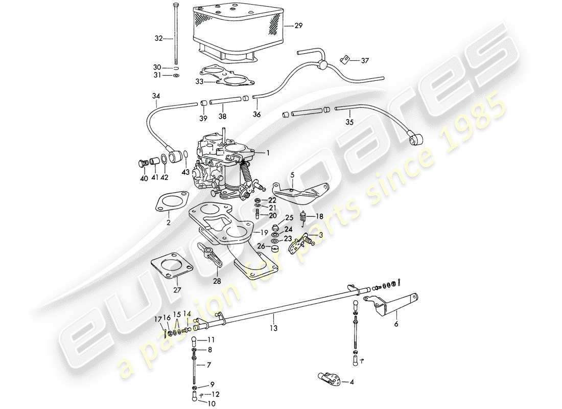 Porsche 356B/356C (1961) CARBURETOR - AND - FUEL SUPPLY LINE Part Diagram