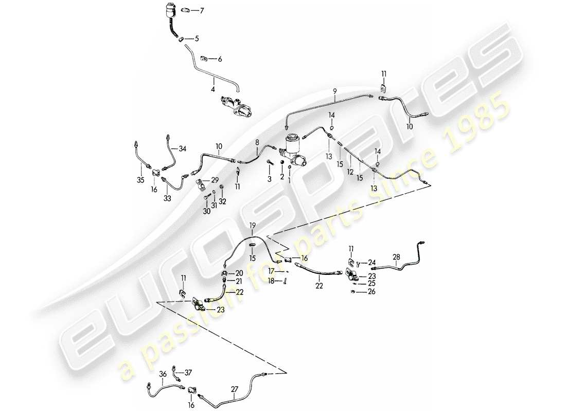 Porsche 356B/356C (1961) brake lines Part Diagram