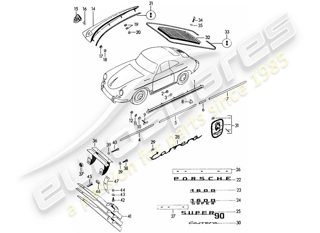 Porsche 356B/356C (1961) DECORATIVE FITTINGS Part Diagram