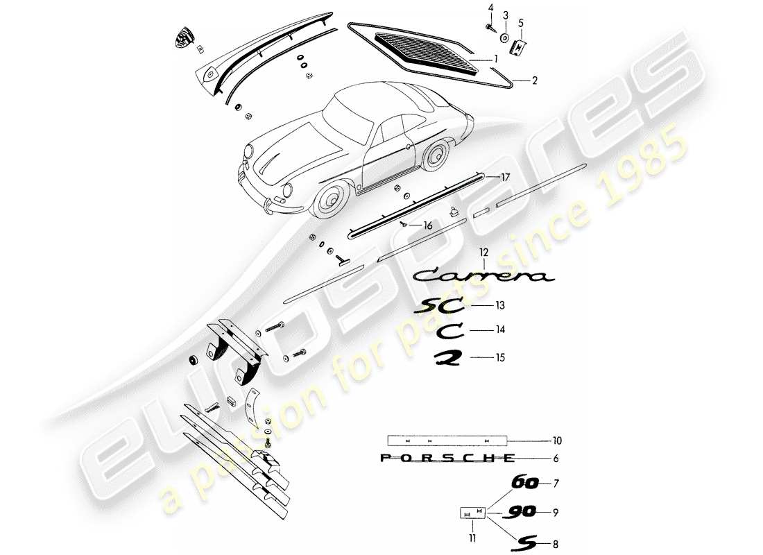Porsche 356B/356C (1961) DECORATIVE FITTINGS - - PARTS NOT LISTED - SEE GROUP - 8/10/00 Part Diagram