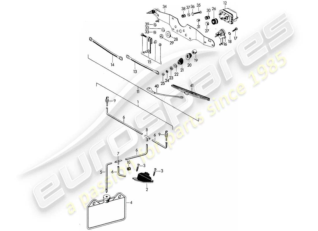 Porsche 356B/356C (1961) WINDSHIELD WASHER UNIT - WINDSCREEN WIPER SYSTEM Part Diagram