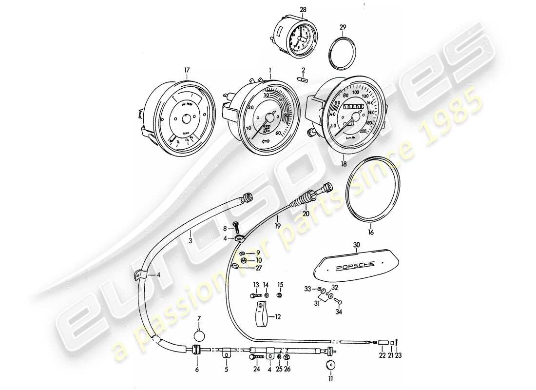 Porsche 356B/356C (1961) INSTRUMENTS - MECHANICAL Part Diagram