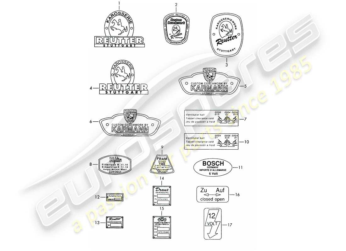 Porsche 356B/356C (1962) EMBLEM - STICKER Part Diagram