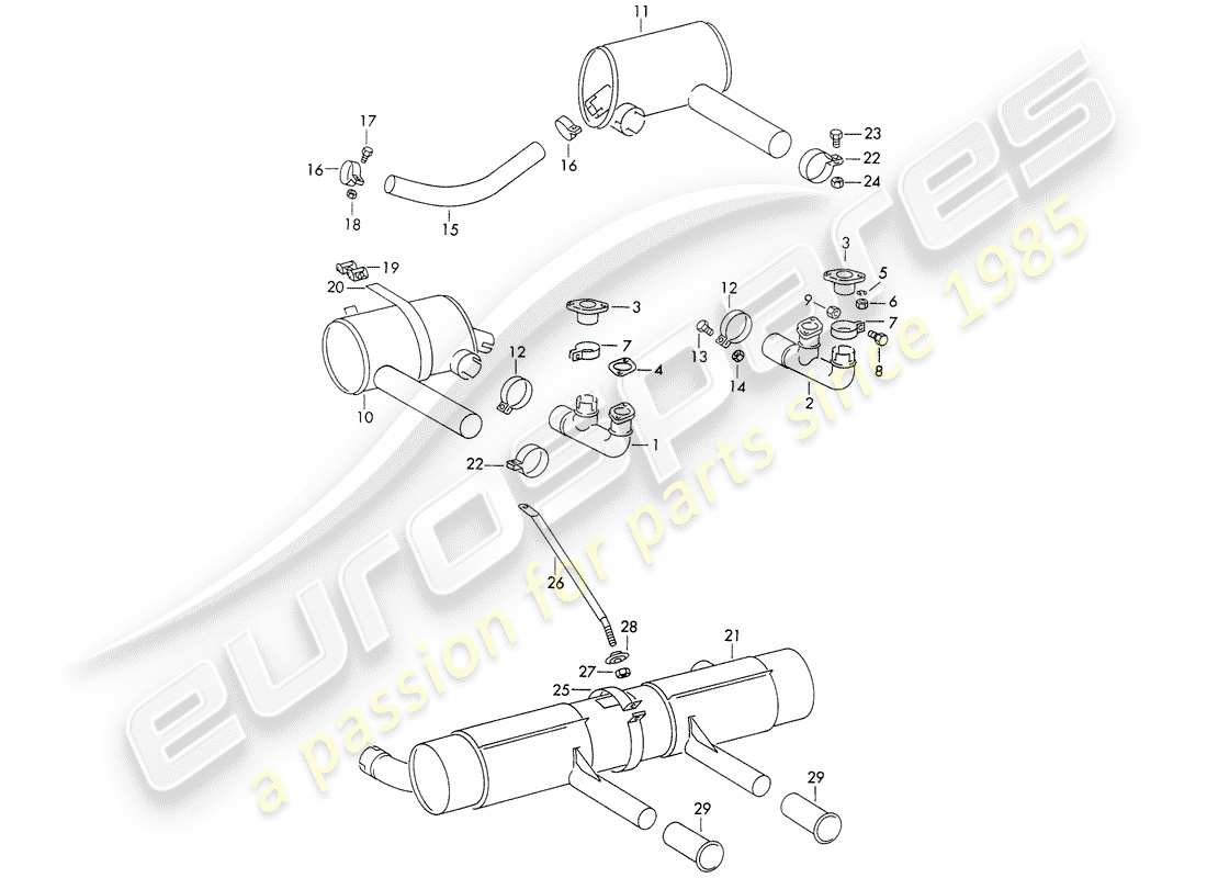 Porsche 356B/356C (1962) Exhaust System Part Diagram