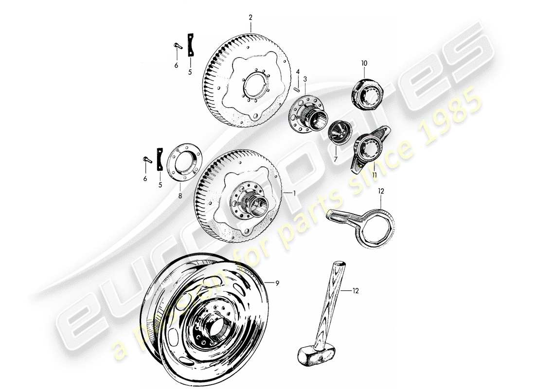 Porsche 356B/356C (1962) PERFORATED DISC WHEEL - CENTRAL LOCKING - WITH: - FASTENERS Part Diagram