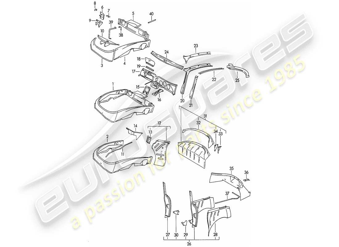 Porsche 356B/356C (1962) INTERIOR PANELLING Part Diagram