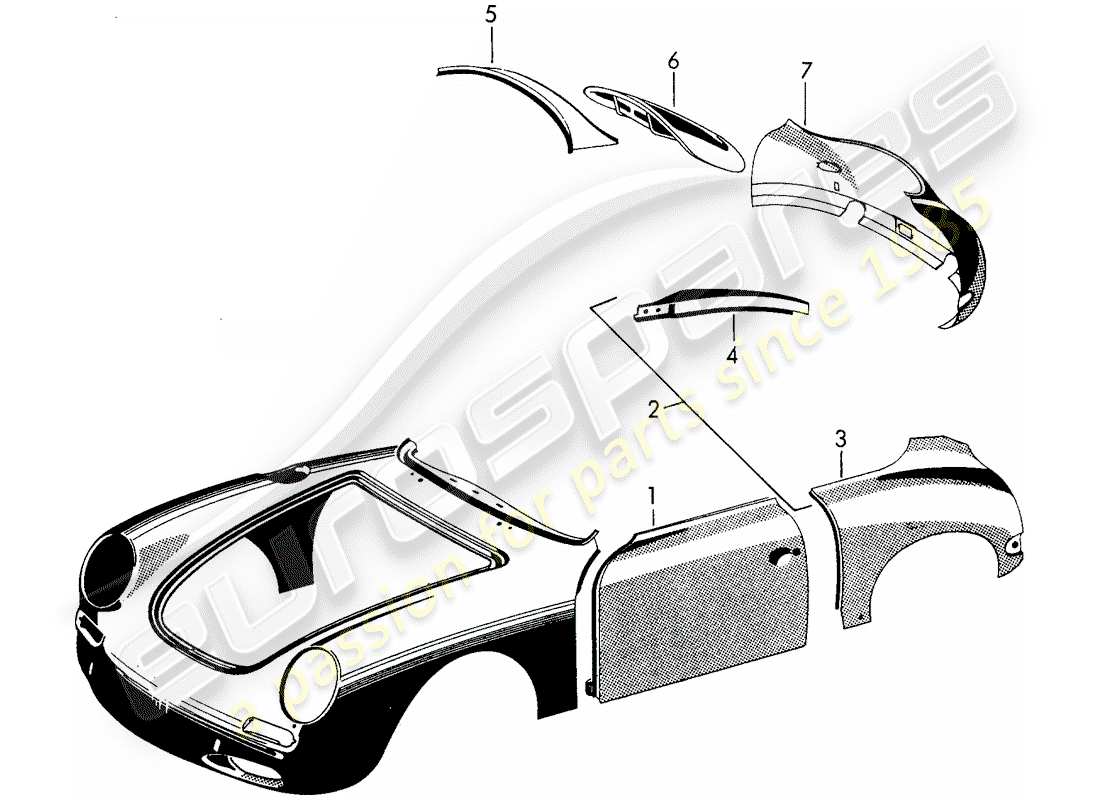 Porsche 356B/356C (1962) EXTERIOR PANELLING - FENDER Part Diagram