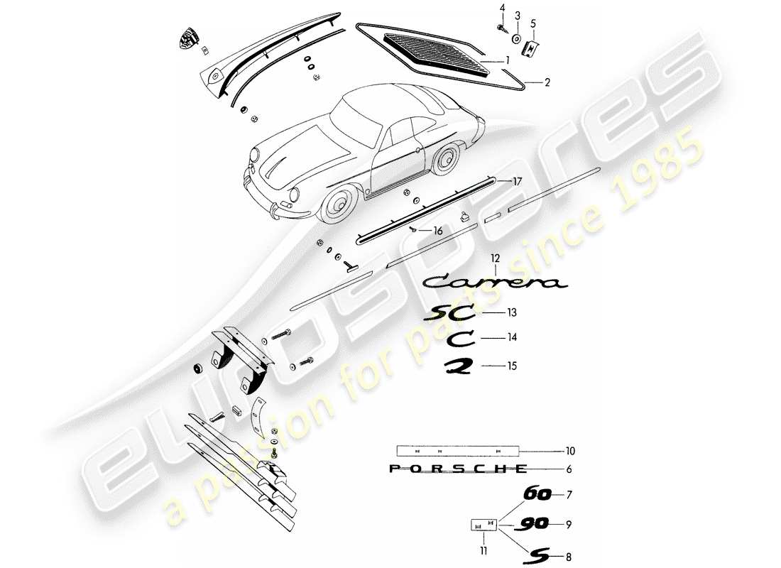 Porsche 356B/356C (1962) DECORATIVE FITTINGS - - PARTS NOT LISTED - SEE GROUP - 8/10/00 Part Diagram