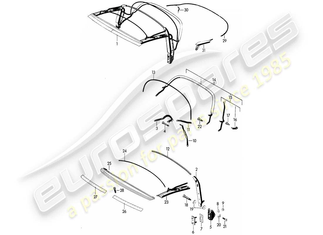 Porsche 356B/356C (1962) top frame Part Diagram