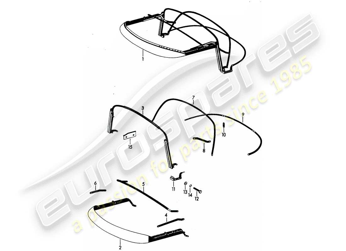 Porsche 356B/356C (1962) top frame Part Diagram