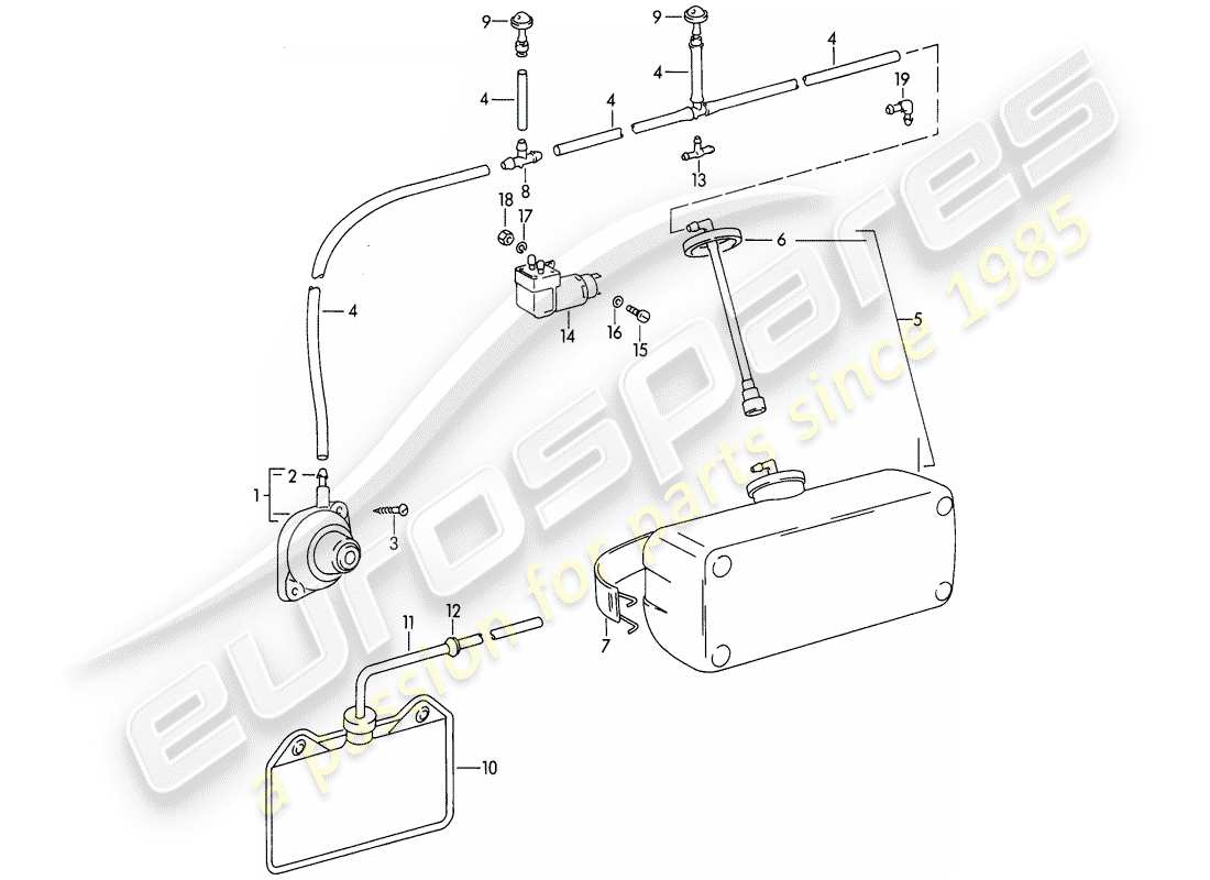 Porsche 356B/356C (1962) windshield washer unit Part Diagram