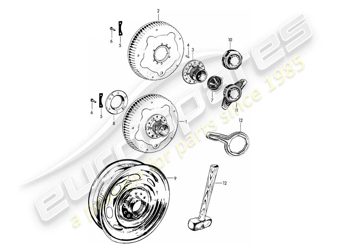 Porsche 356B/356C (1964) PERFORATED DISC WHEEL - CENTRAL LOCKING - WITH: - FASTENERS Part Diagram