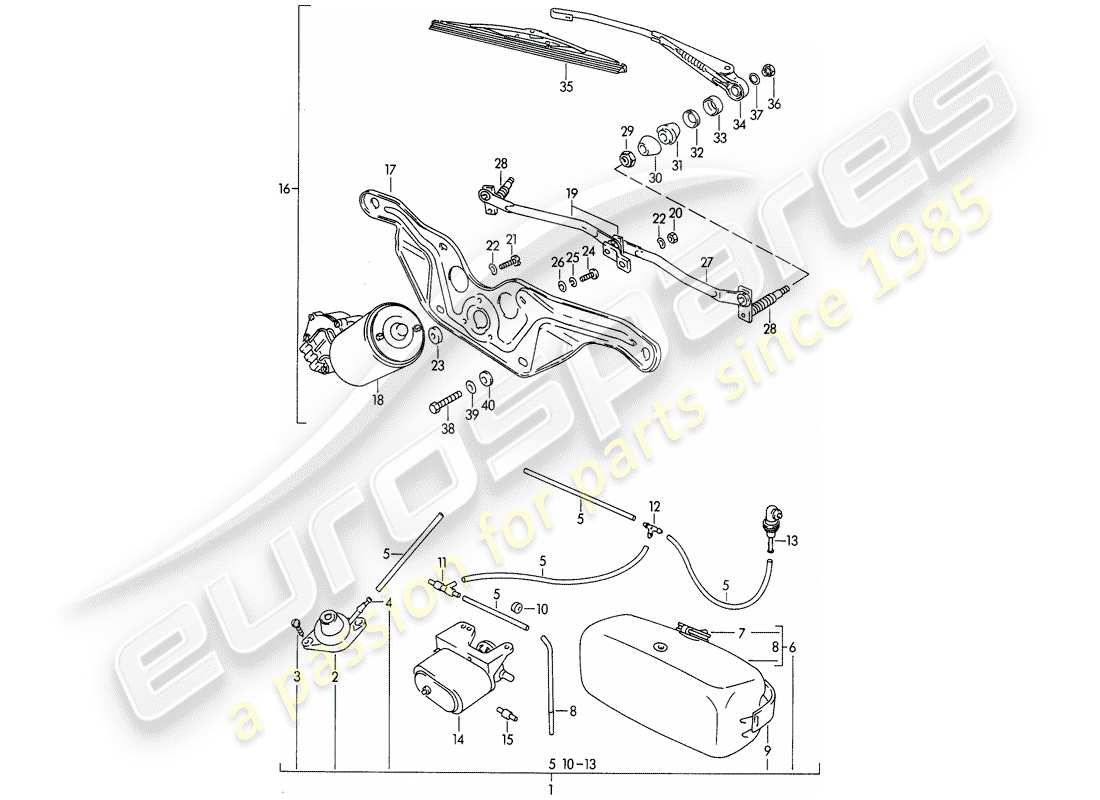 Porsche 356B/356C (1964) WINDSHIELD WASHER UNIT - WINDSCREEN WIPER SYSTEM Part Diagram