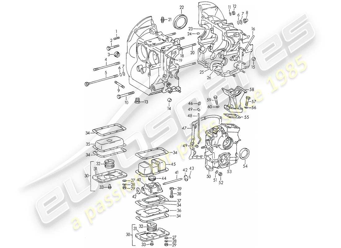 Porsche 356B/356C (1965) crankcase Part Diagram