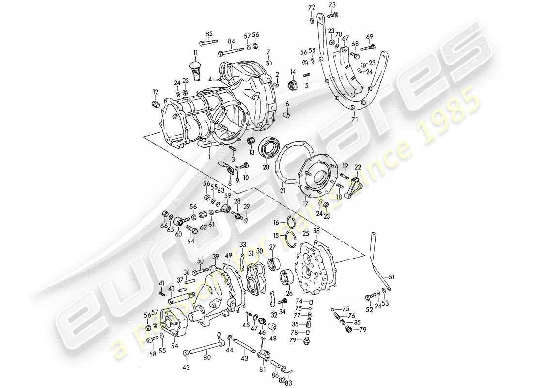 Porsche 356B/356C (1965) TRANSMISSION CASE - WITH: - TRANSMISSION SUSPENSION Part Diagram